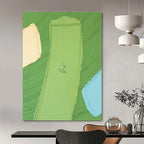 Green, Yellow, Blue with Small Figures "Colorful Fields" Abstract Painting On Canvas PS1354