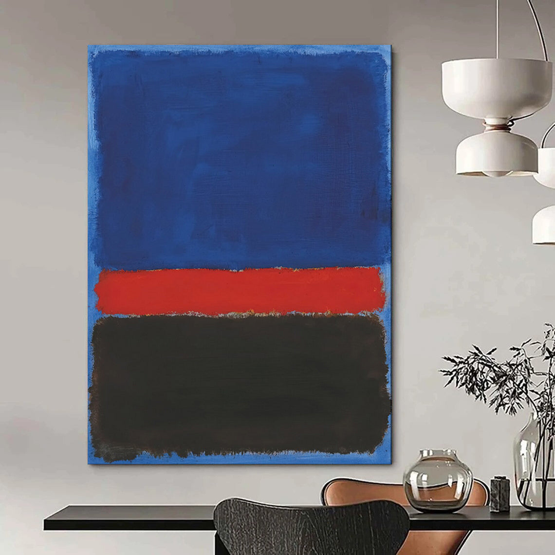 “Blue - Red - Black Color - Blocked Abstract” - Color - Field Painting On Canvas PT1954