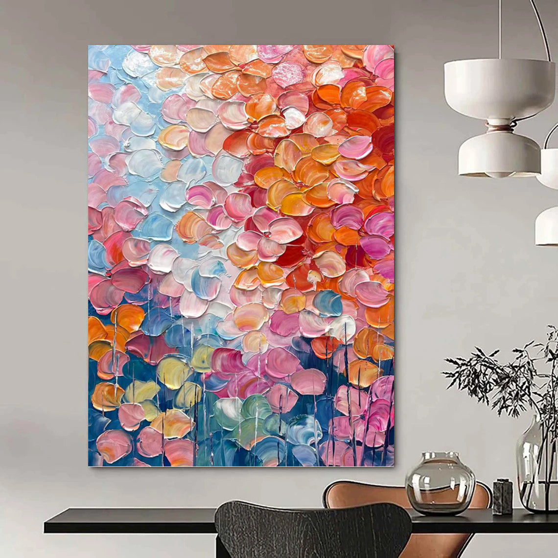 “Pastel Petal Field” - Floral, Soft - Toned Painting On Canvas PT1657