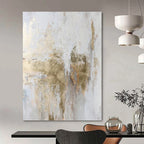 “Gold and White Textured Abstract” - Metallic Accent Painting on Canvas PT1006