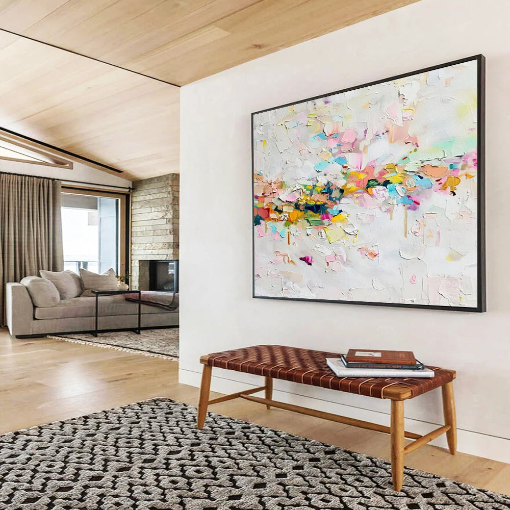 “Colorful Confetti Burst in Pinks, Blues & Yellows” - Abstract Impasto Painting On Canvas PT044