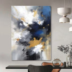 Blue, Gold, and Gray Explosion - Dynamic Abstract Painting On Canvas PS1253