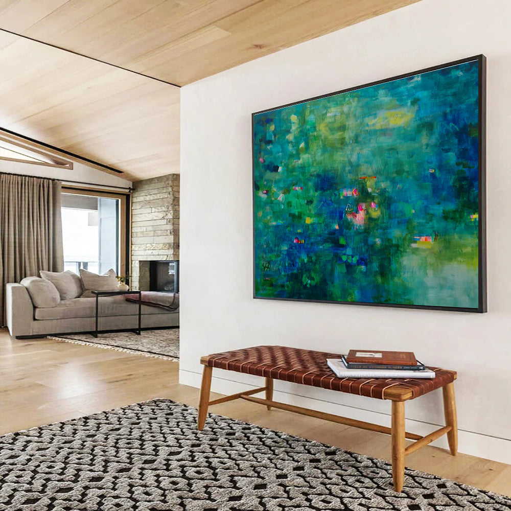 Teal Abstract Landscape Painting On Canvas DKS037