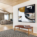 “Abstract Collage with Gold, Black, and White” - Mixed - Media Abstract Painting On Canvas PT127