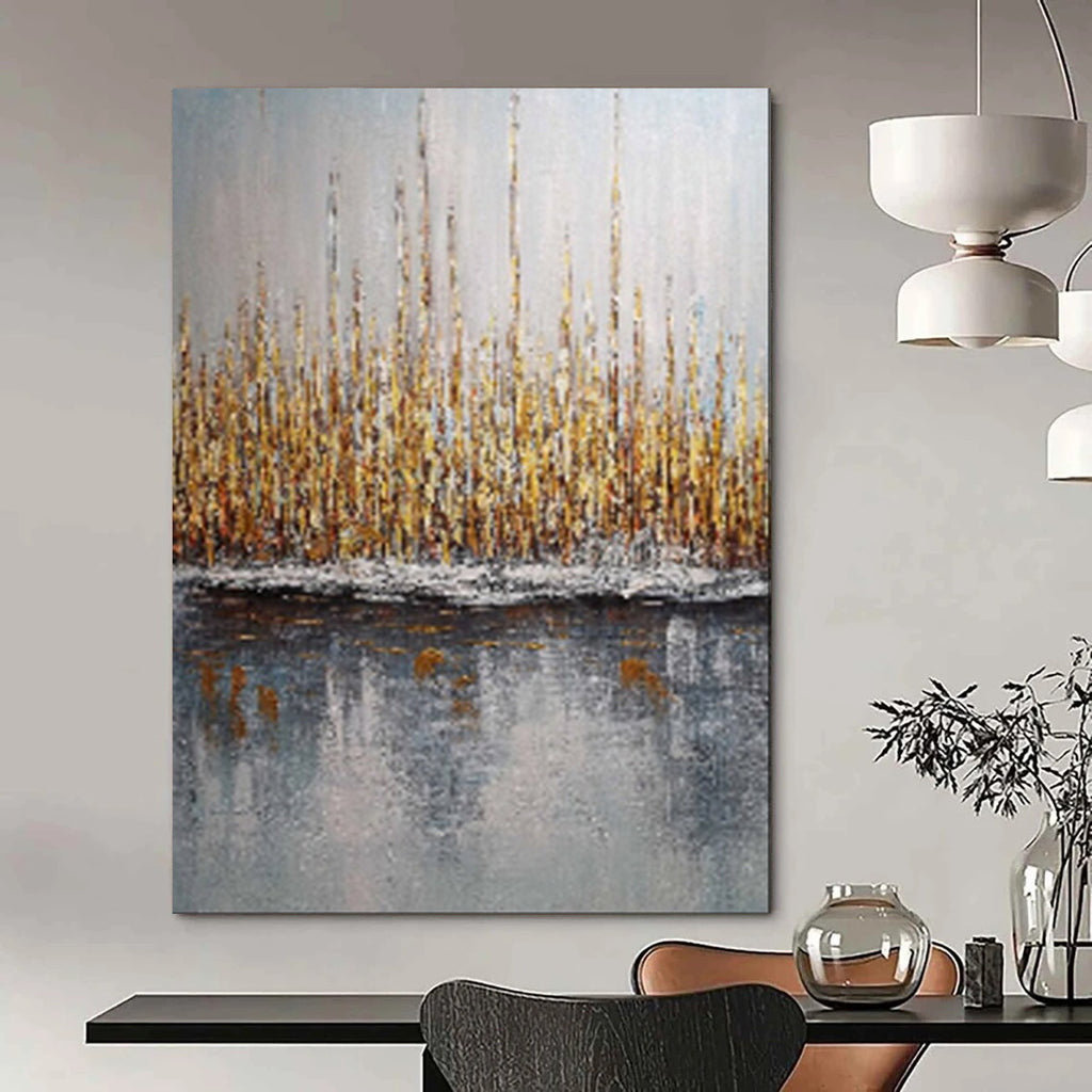 Golden Reed Reflections, Impressionistic Landscape, Monet - Inspired Style, Painting On Canvas PT2103
