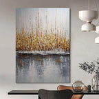 Golden Reed Reflections, Impressionistic Landscape, Monet - Inspired Style, Painting On Canvas PT2103