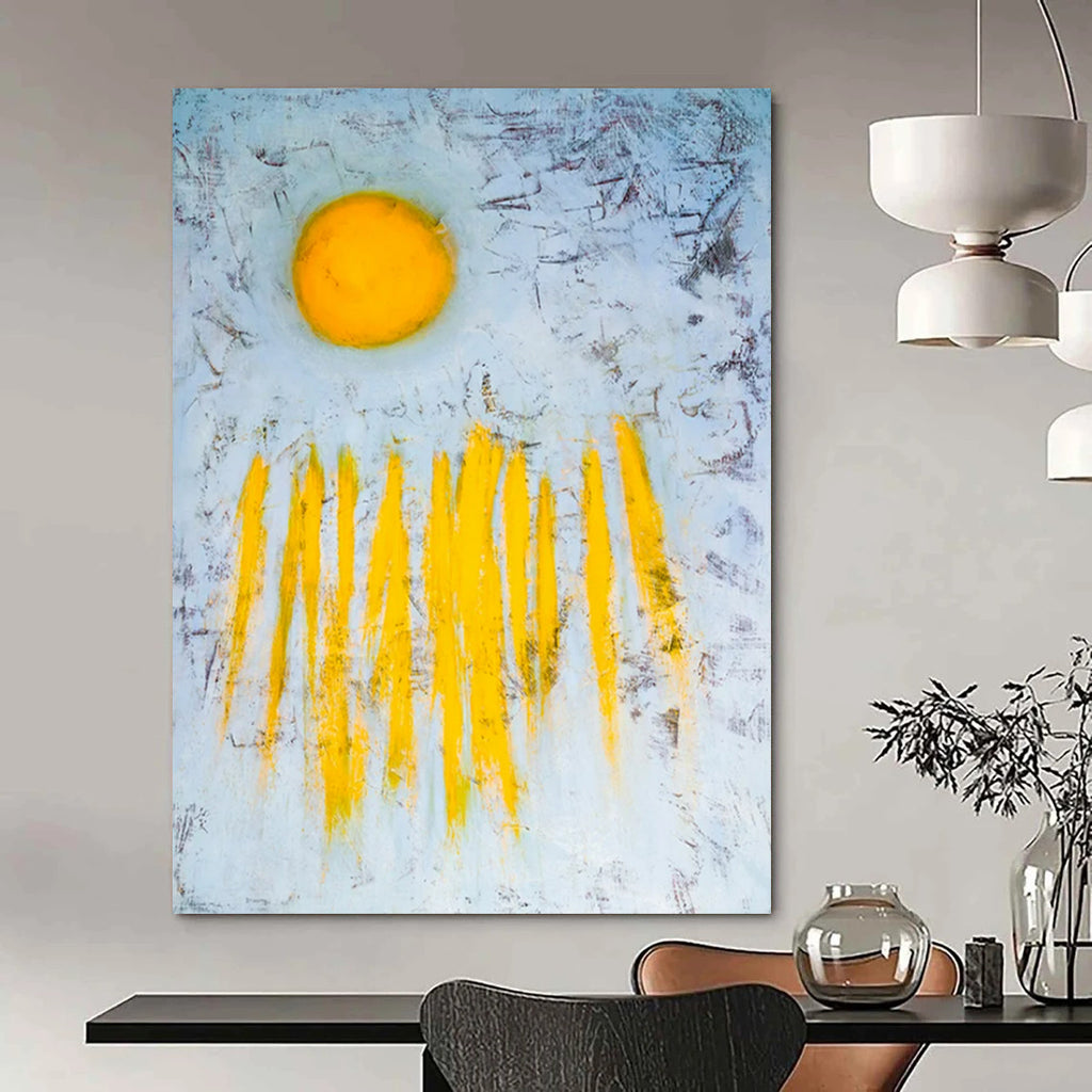 “Yellow Sun and Rays” - Abstract Landscape Painting On Canvas PT2377