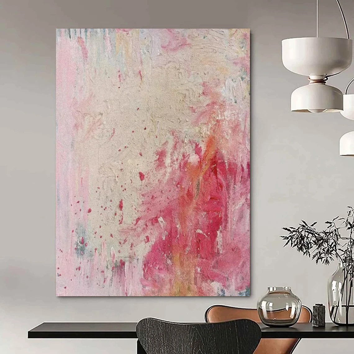 “Pink and Red Abstract” - Expressionist Abstract Painting On Canvas PT2283