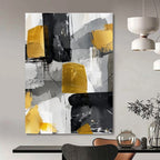 Gray, Gold, Black with Abstract Blocks "Gilded Geometry" Abstract Painting On Canvas PS1279
