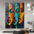 Colorful Visions Vibrant Cubist Faces, Painting On Canvas PT2161