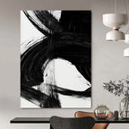 “Swirling Black Ink” - Intricate, Curved Strokes on White Canvas Painting On Canvas DS196