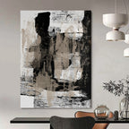 “Monochrome Textures II: Black, White, and Beige Abstract” - Dynamic Minimalist Art On Canvas PT0967