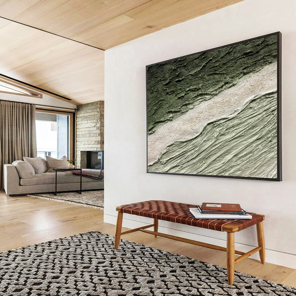 “Green and Beige Textured Layers” - Earthy, Tactile - Styled Painting On Canvas DKS001