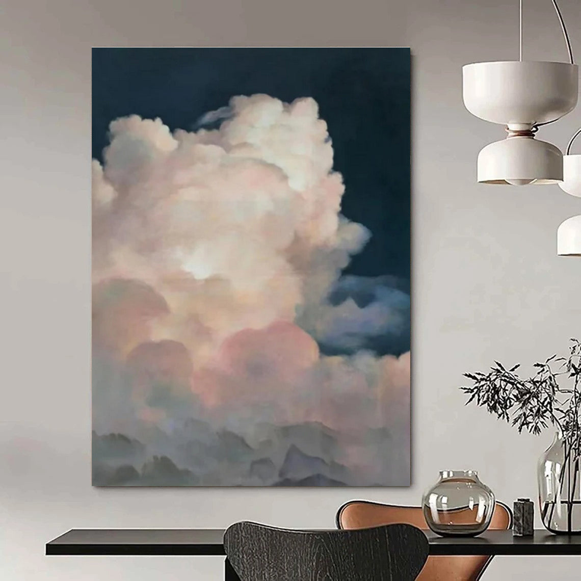 Blue, Pink, White with Fluffy Clouds "Dreamy Skyscape" Abstract Painting On Canvas PS1449