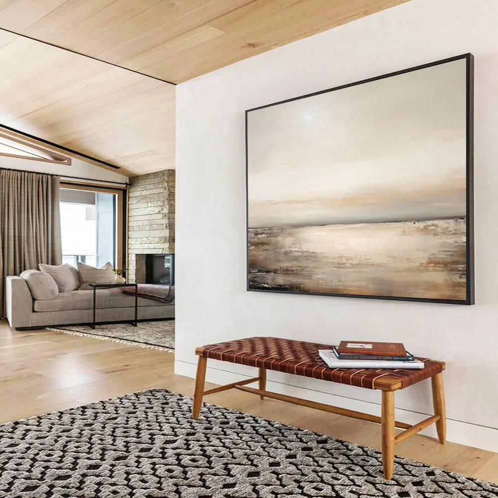 “Beige - Toned Abstract Seaside” - Neutral - Tone Landscape Painting On Canvas PT1572