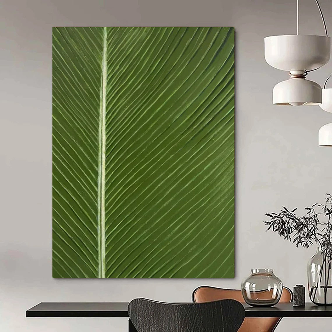 Green with Leaf Veins "Nature’s Blueprint" Abstract Painting On Canvas PS1429