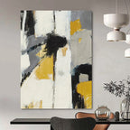 “Yellow, Gray, and Black Abstract” - Abstract, Bold - Colored Painting On Canvas PT1525