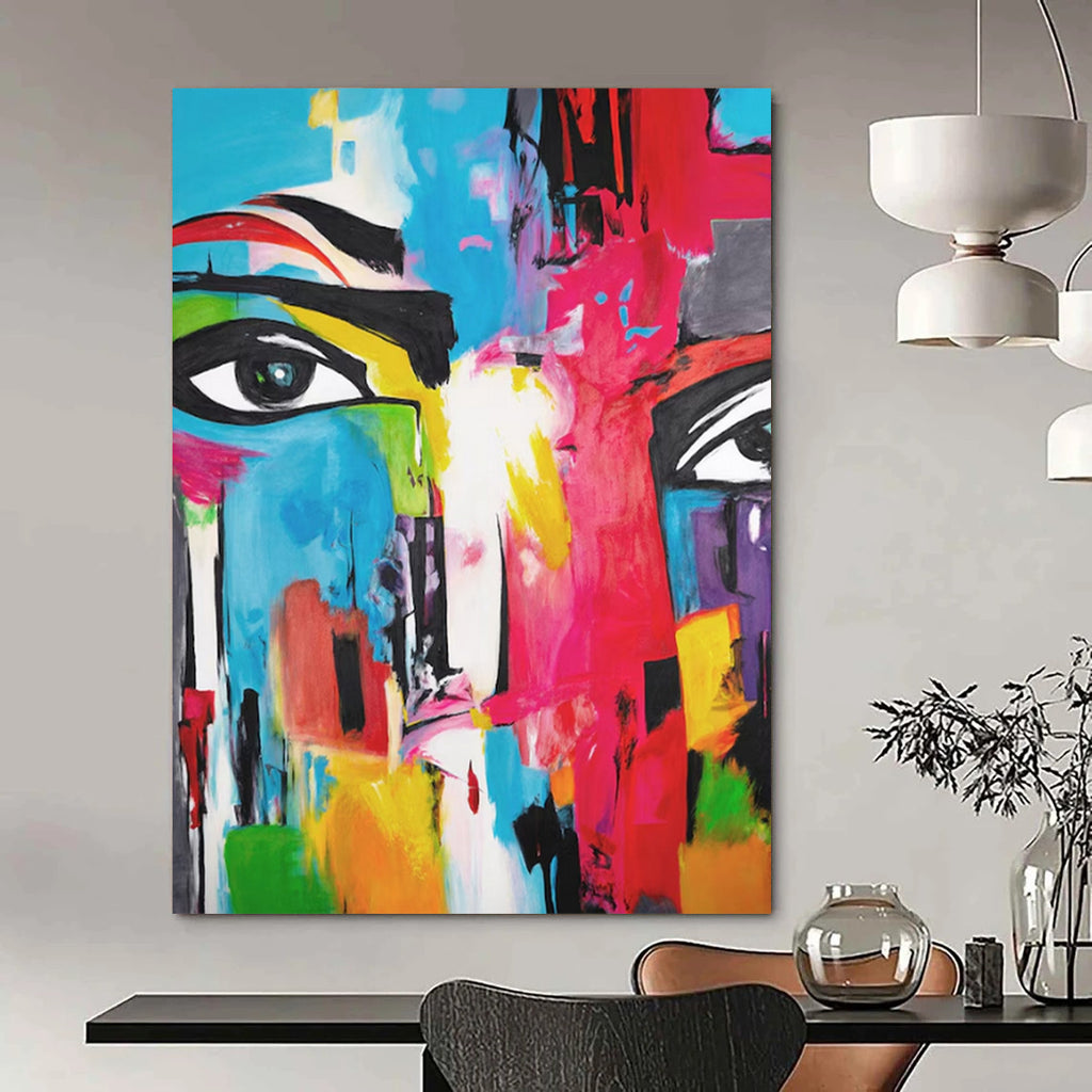 “Vibrant Abstract Face” - Expressionist Pop - Art Painting On Canvas PT2220