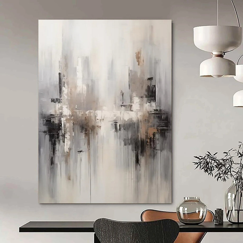 “City Haze” - Monochromatic Urban Silhouettes Painting On Canvas DS122
