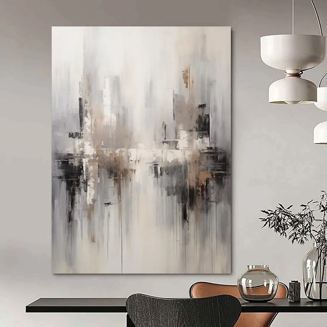 “City Haze” - Monochromatic Urban Silhouettes Painting On Canvas DS122