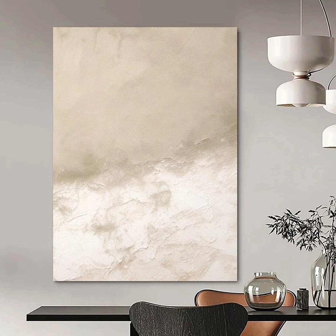 Beige - White Abstract Minimalism Textured Painting On Canvas DS078