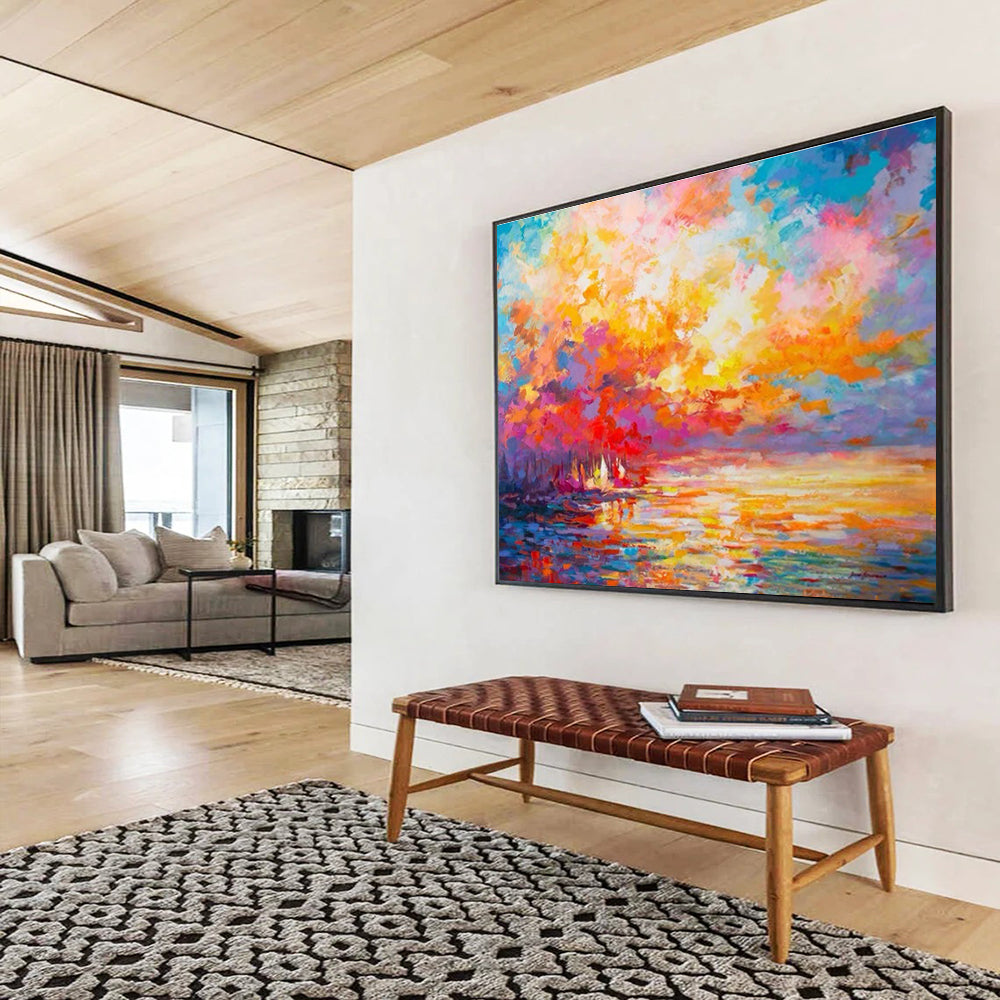 “Vibrant Sunset Abstract” - Impressionistic Landscape Painting On Canvas DKS409