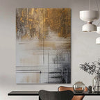 “Brown, Gold and White Linear Abstract” - Luxe Modernist Painting On Canvas PT0980