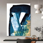 “Blue & Gold Abstract Fusion” - Deep Blues & Metallic Accents Painting On Canvas DS190