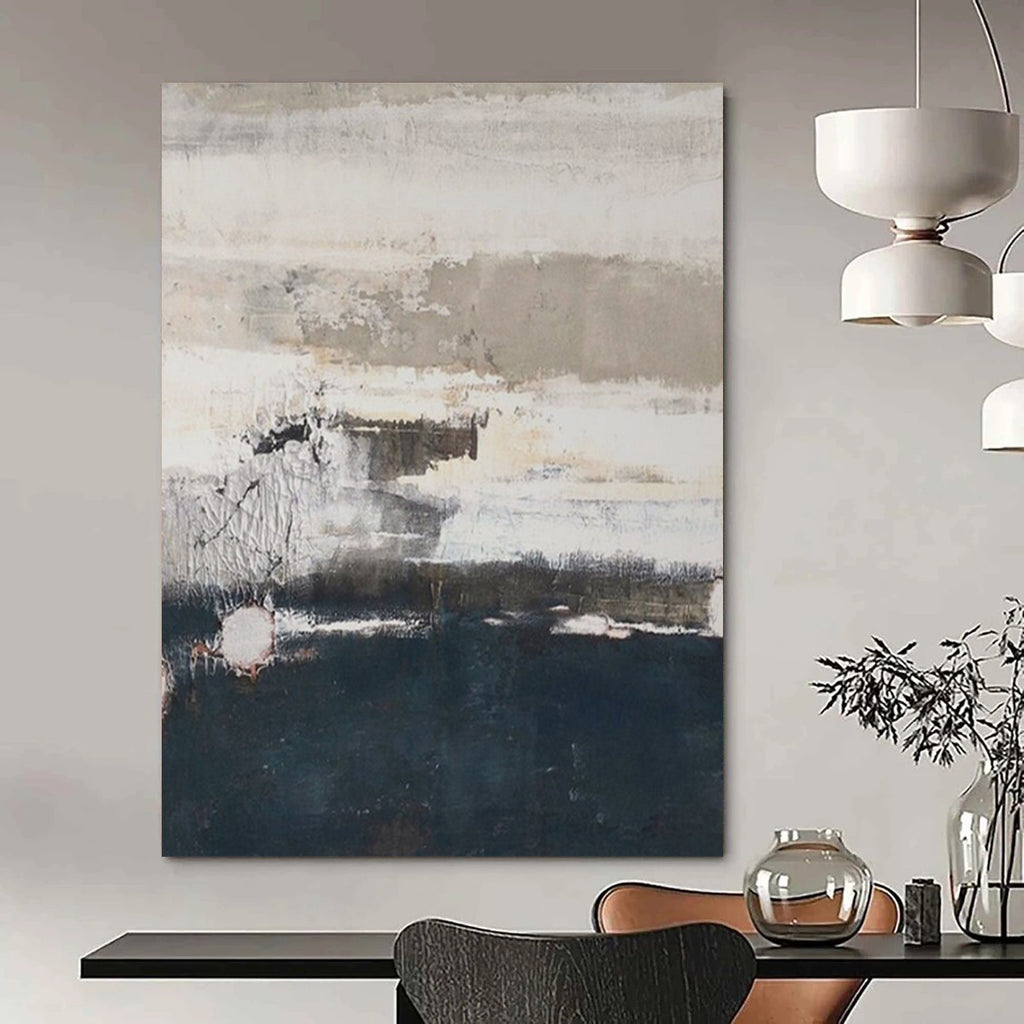 Gray, White, and Dark Blue Textured, "Moody Horizons" – Textured Abstract Painting On Canvas PS0984