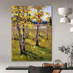 “Yellow - Green Autumn Birch Field” - Impasto Landscape Painting On Canvas PT1284