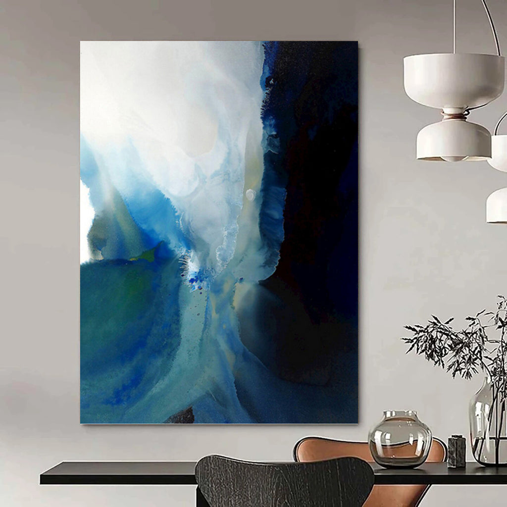 “Blue - White Fusion: Abstract Watercolor Flow” - Expressive Watercolor Painting On Canvas PT0941