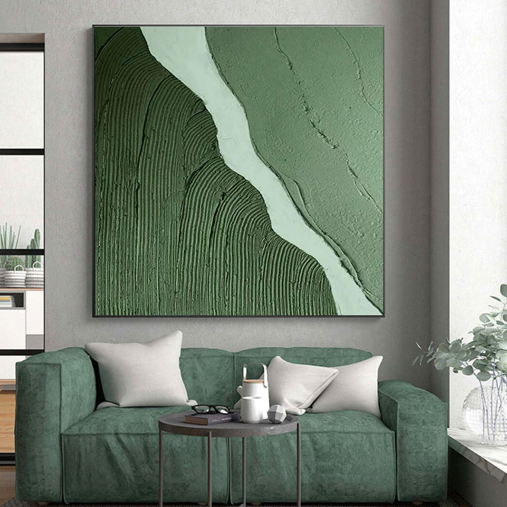 “Green - White River Texture” - Green, White Abstract Textured Painting On Canvas PS0650