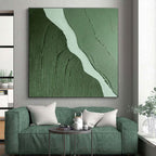 “Green - White River Texture” - Green, White Abstract Textured Painting On Canvas PS0650