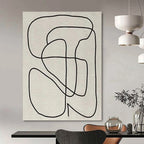“Black Curved Lines on Beige” - Minimalist Line Art Painting On Canvas PT1136
