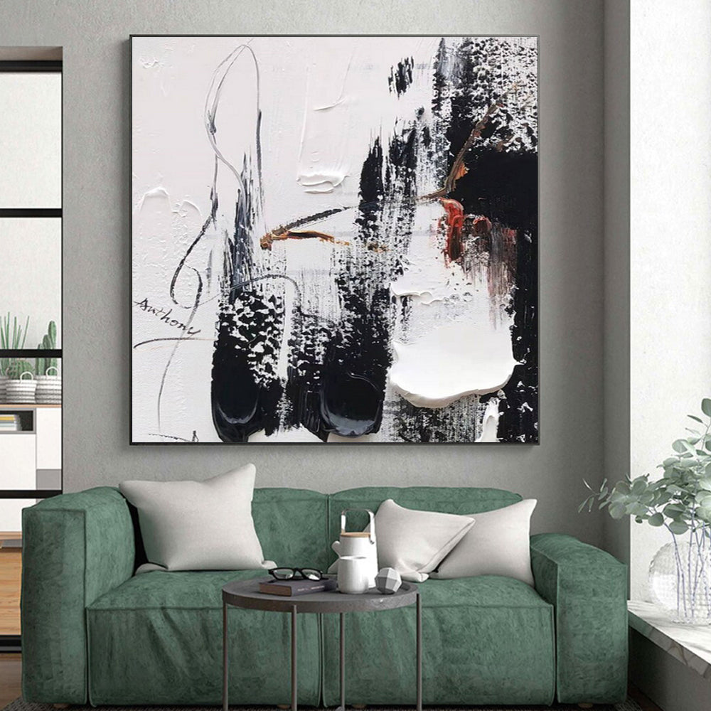 Black, White, Red, Taupe Ethereal Whispers “Secret Stories” - Painting On Canvas PS0793