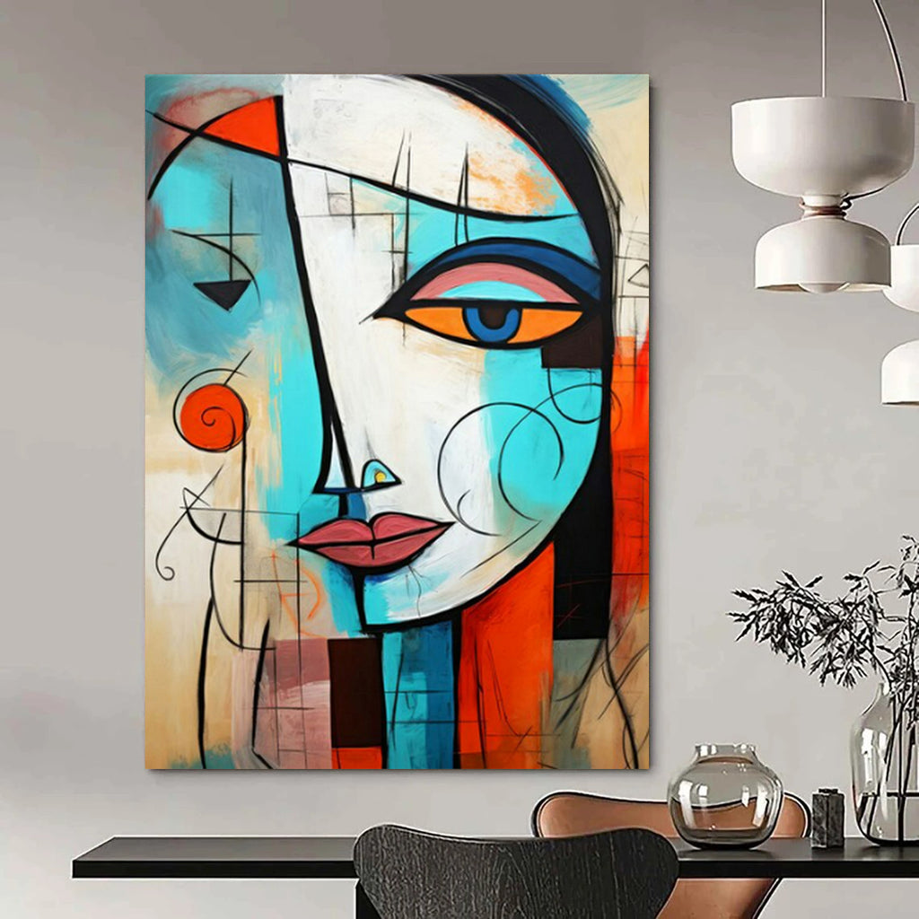 “Cubist Face in Blue and Orange” - Cubist Acrylic Painting On Canvas PT2213