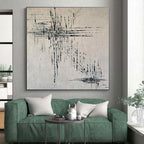 “Black - Blue Abstract Lines” - Black, Blue Abstract Painting On Canvas PS0454