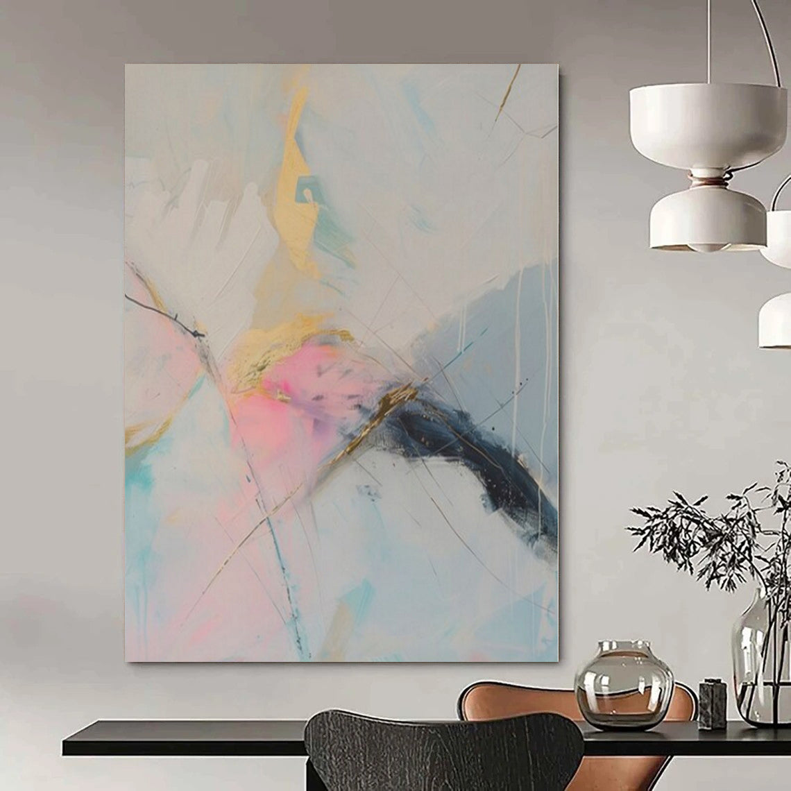 Pastel Hues with Gold Accents "Gilded Dream" Abstract Painting On Canvas PS1179