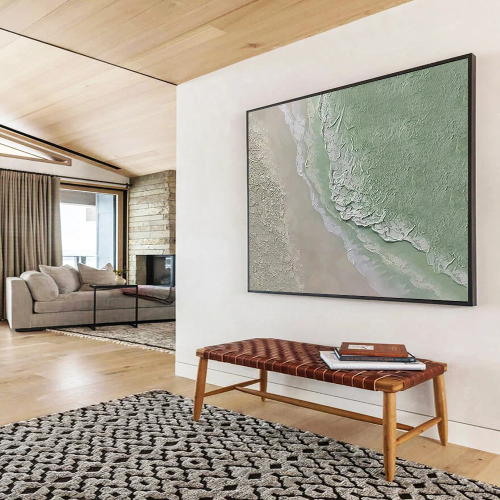 “Green - Beige Textured Terrain” - Abstract Landscape Painting On Canvas PT248