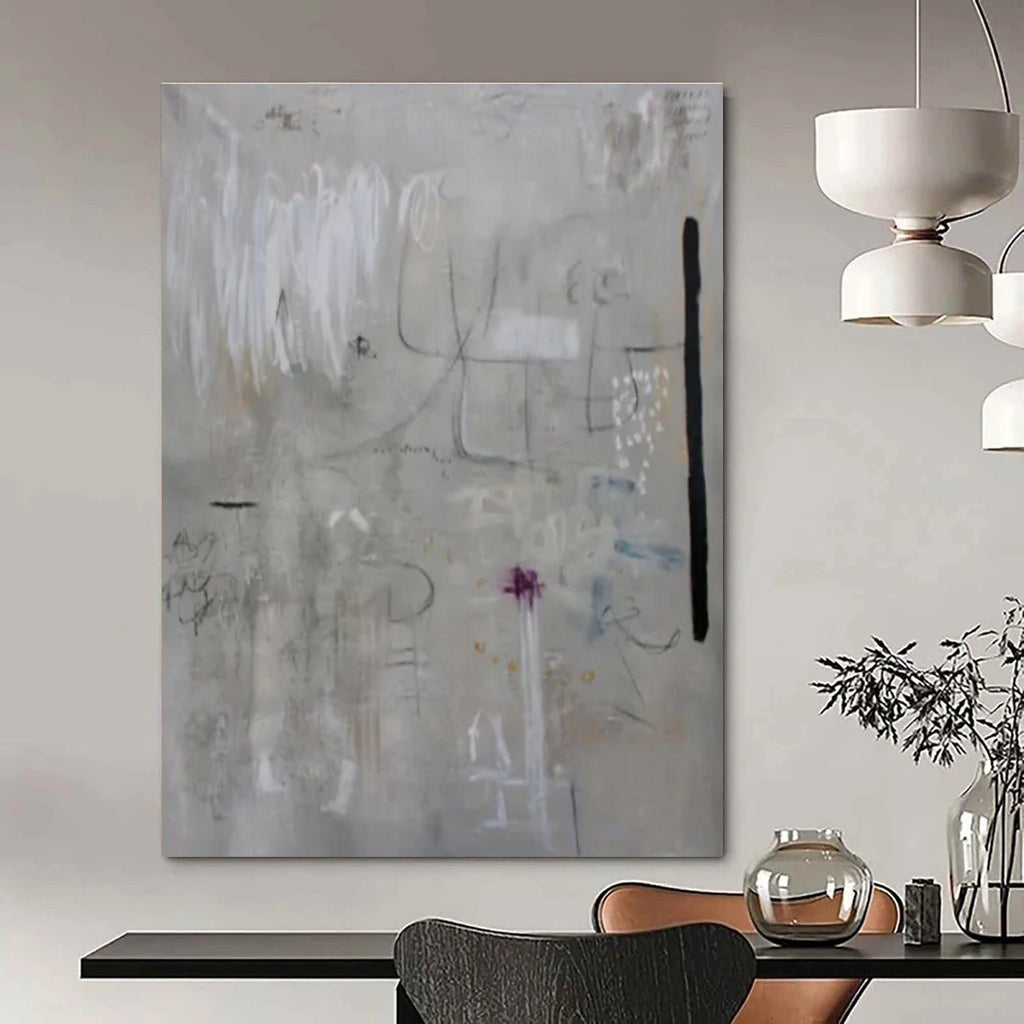Light Gray, White, Purple with Faint Marks "Whispered Secrets" Abstract Painting On Canvas PS1417