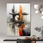 “Urban Abstract in Gray, Black, and Orange” - Industrial Abstract Painting On Canvas PT2265