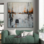 “Orange Reflection” - Gray, Orange Abstract River Scene Painting On Canvas PS0384