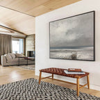 “Gray - Blue Textured Seascape” - Abstract Landscape Painting On Canvas PT265