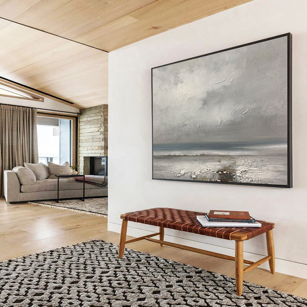 “Gray - Blue Textured Seascape” - Abstract Landscape Painting On Canvas PT265