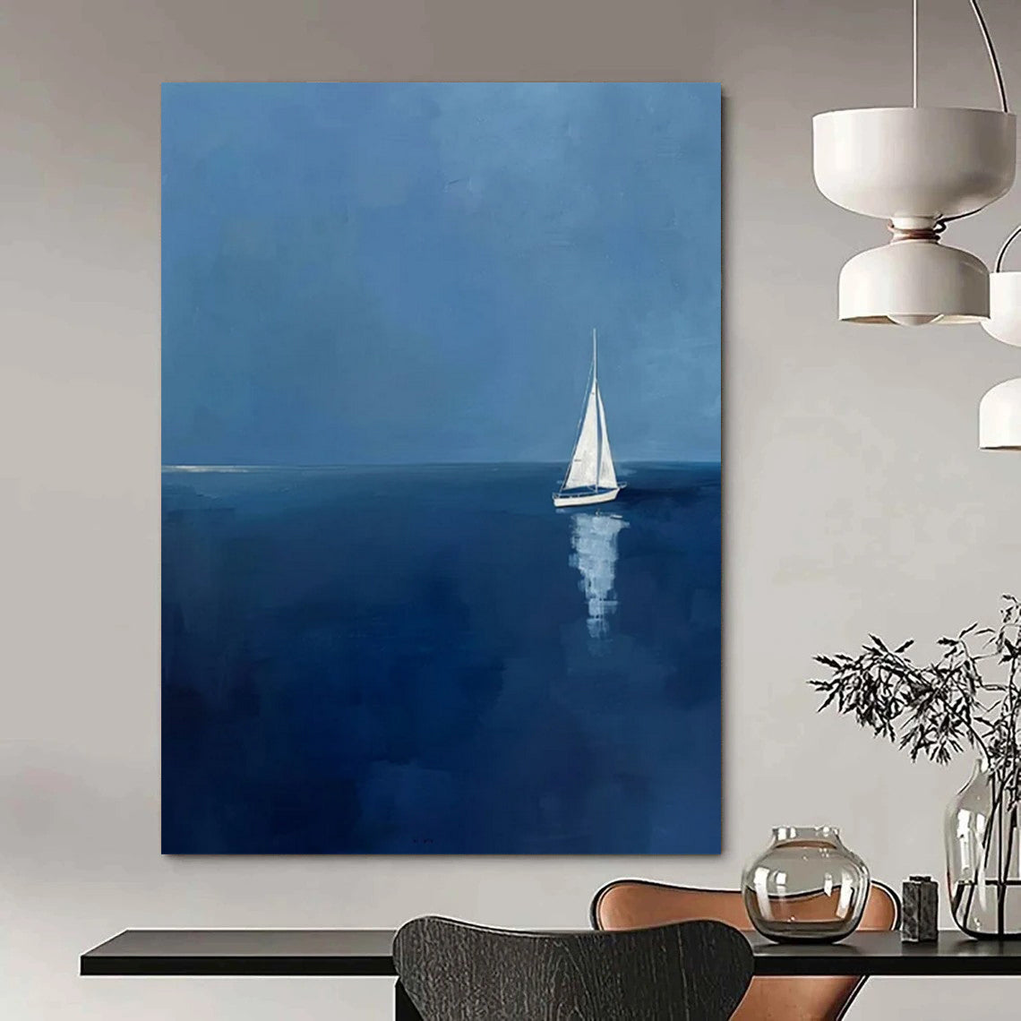 “Serene Sailboat at Sea” - Minimalist Landscape Painting On Canvas PT2230