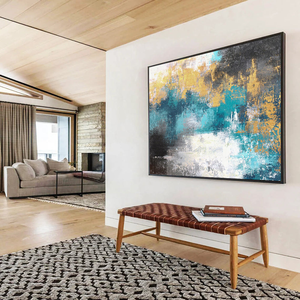 “Blue - Gold Abstract Textures” - Abstract, Opulent - Styled Painting On Canvas DKS004