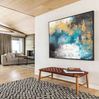 “Blue - Gold Abstract Textures” - Abstract, Opulent - Styled Painting On Canvas DKS004