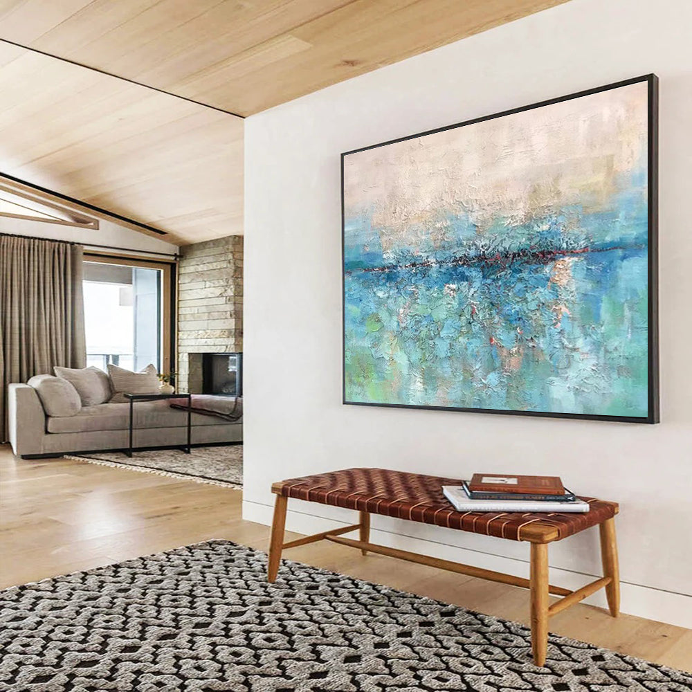 Textured Blue - Green Waterscape - Impasto Landscape Painting On Canvas DKS355