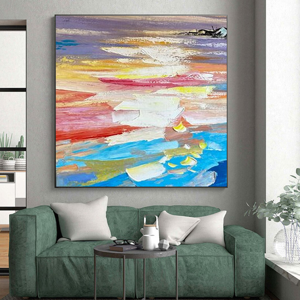 “Colorful Sunset Abstract” - Multicolor Abstract Landscape Painting On Canvas PS0724