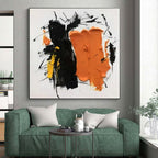 “Black - Orange - Yellow Abstract” - Black, Orange, Yellow Abstract Expressionist Painting PS0607